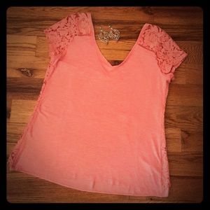 WHBM CORAL Lace HiLo Swing Tie Top NWOT XS